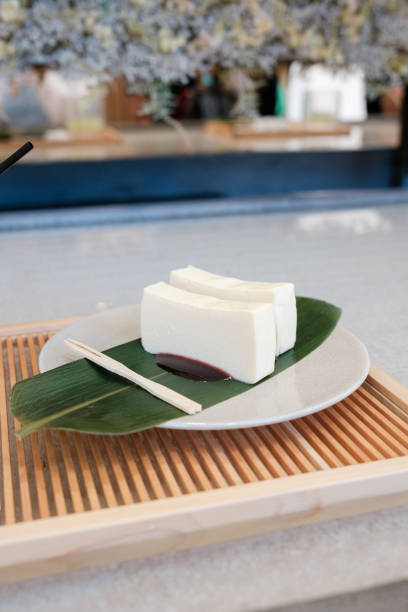 Elegant Japanese Dessert Presentation – Silken Tofu with Sweet Red Bean Paste