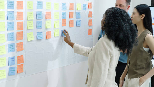 istock Diverse Collaborative Business people discusses tasks and strategies brainstorming with adhesive note board discuss analyzing data or planning strategies in a modern business technology 2193800379