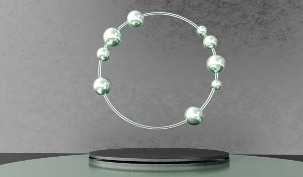 istock Circular podium with rings and marbles, 3D illustration 2193801075