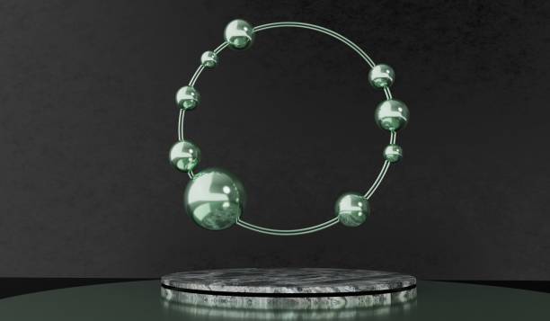 istock Circular podium with rings and marbles, 3D illustration 2193801125