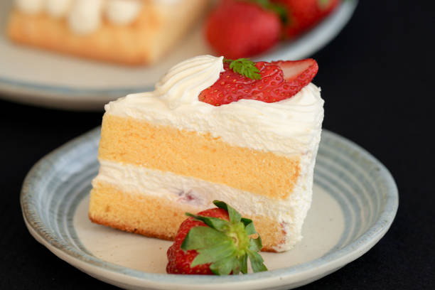 istock Japanese shortcake with strawberries on top is placed on a black cloth 2193803199