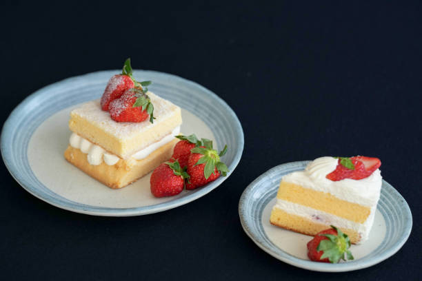 istock Japanese shortcake with strawberries on top is placed on a black cloth 2193803256