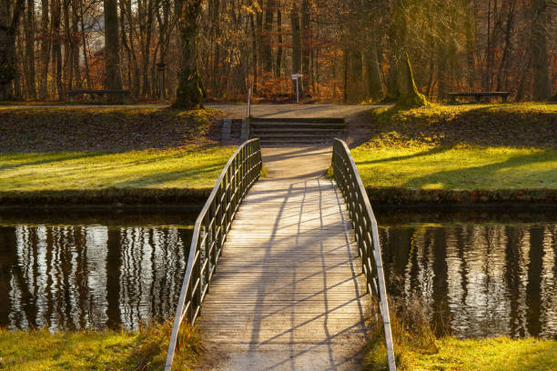 istock A small bridge over a canal and reflections in the water. Park landscape 2193808081