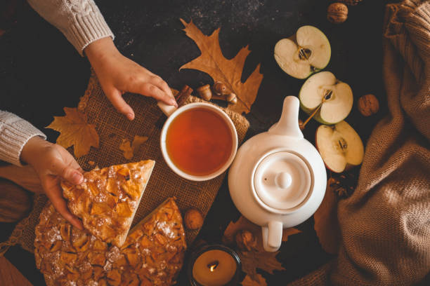 istock Apple pie and a cup of tea, cozy autumn 2193814952