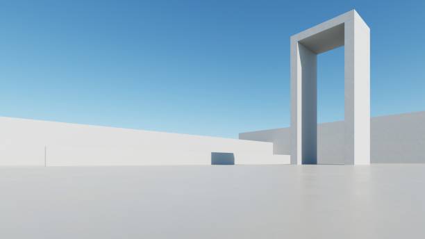 istock 3d render of abstract modern architecture with empty cement floor, minimal exterior, car presentation background 2193816612