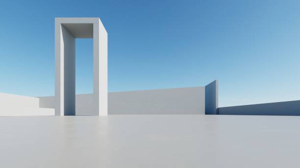 istock 3d render of abstract modern architecture with empty cement floor, minimal exterior, car presentation background 2193816613
