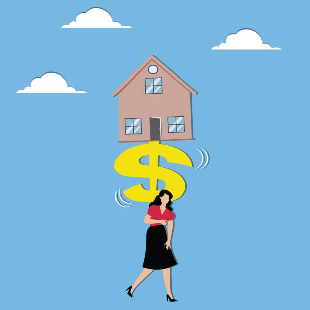 istock Overweight house or mortgage stress, expensive purchase price, paying a high home loan, overweight house stress causes the dollar sign to keep trembling 2193820295