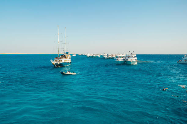 Sharm El Sheikh, Egypt - November 18, 2024: A boat tour on yachts. Diving.
