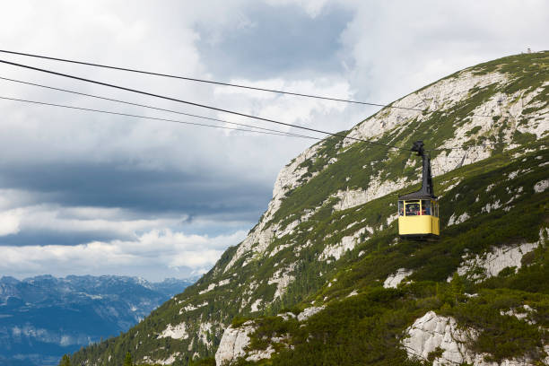 Picturesque yellow cable car in Dachstein mountain range. Upper Austria