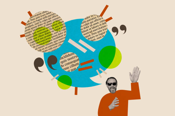 Photo collage picture mature man saying speech quote bubble textbox wave arm greeting hello sunglass literature book drawing background.