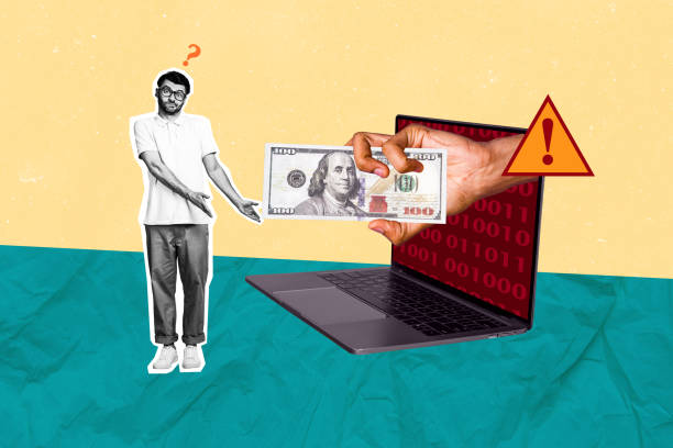 istock Abstract creative artwork template collage of questioned guy meet internet hackers isolated painting background 2193839859
