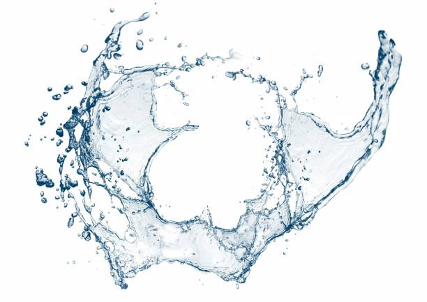 3d illustration of flowing blue waves and splashes on white background