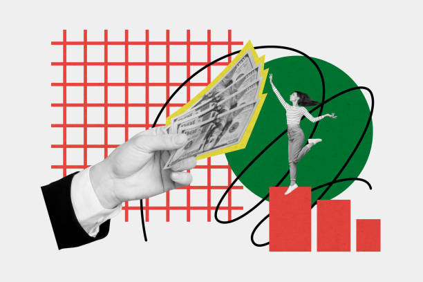 istock Abstract collage idea about financial independence young woman increase her profit from zero to million isolated on white background 2193840313