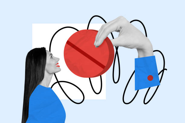istock Creative collage image illustration black white filter beauty smile lovely young lady wait big hand hold red pill unusual doodle template 2193840328