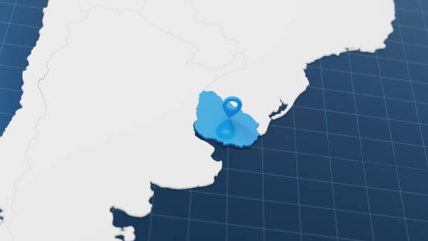istock Blue Uruguay 3d map with pointer pin surrounded with other countries in white. Political map with borders. 3d render illustration 2193840784