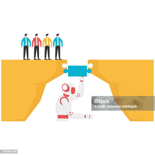 Big Robot Hand Help Business People Cross Problem Gap Support Of Ai To ...