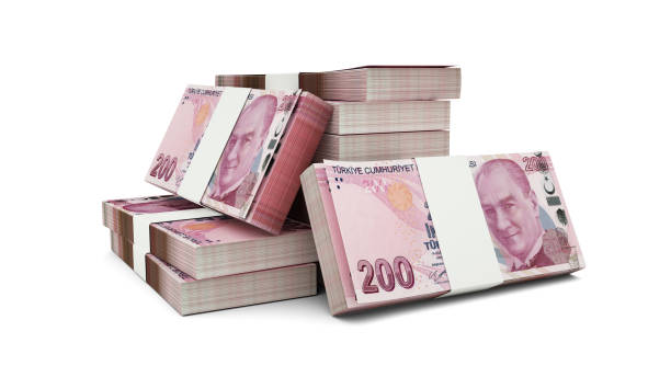 istock 3d rendering of Stack of 200 Turkish Lira notes. bundles of 200 Turkey currency notes isolated on white background 2193841806