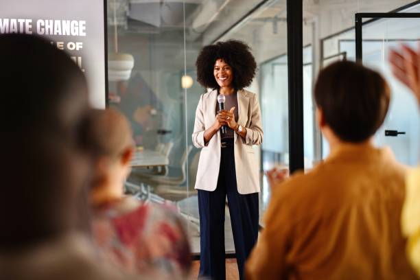 istock Businesswoman leading a panel discussion about sustainability 2193841842