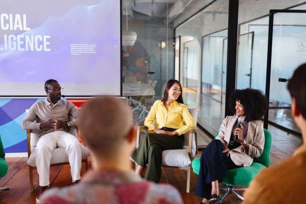 istock Multiracial colleagues having a seminar about AI 2193841952