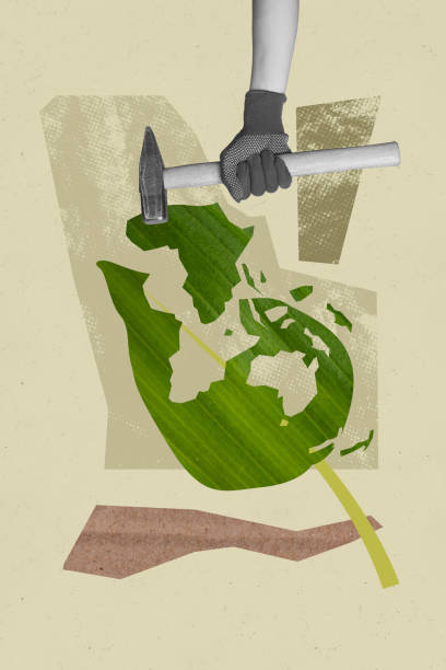 istock Vertical collage hand destroy nature green fresh leaf smash pieces hammer nature pollution careless irresponsible behavior ecology harm 2193843501