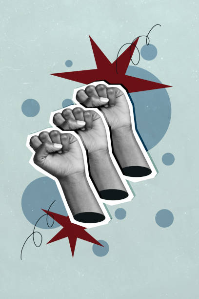 istock Vertical collage image of black white effect people arms fists punch protest demonstration isolated on painted background 2193843655