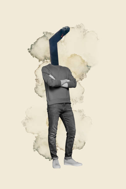 istock Vertical creative composite photo collage of headless man cigarette instead of head standing arms crossed isolated on painted background 2193844977