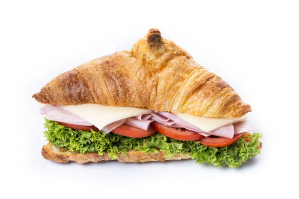 istock Croissant with ham, cheese and vegetables isolated on white background 2193849733