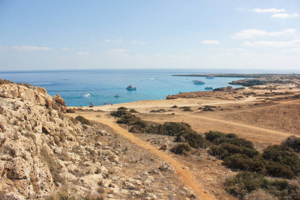 Long distance view of Cape Cavo Greco in summer