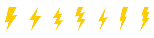 ilustrações de stock, clip art, desenhos animados e ícones de vector electric lightning bolt logo set isolated on white background for electric power symbol, poster, t shirt. thunder icon. storm pictogram. - trovoada