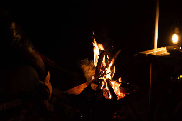 Camp Fire at night with sparks