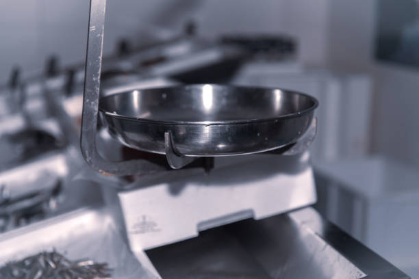 istock Stainless steel weighing scale in industrial kitchen setting, fish store 2193858498