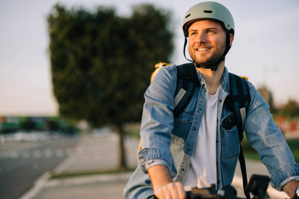 istock Courier on bicycle with parcel, bike delivery service 2193859083