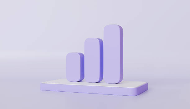 A minimalist 3D render of an ascending bar graph in shades of violet and purple  The clean design highlights upward growth and progress ideal for business financial or technological presentations The image has a soft pastel color palette