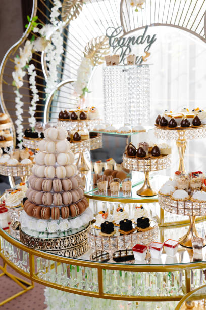 istock Delicious macarons and pastries decorating a luxurious candy bar buffet 2193862871