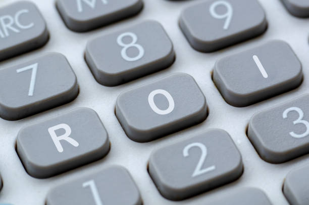 ROI representing Return On Investment letter on calculator button.