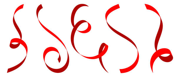 istock Serpentine carnival ribbons set. Red paper streamers for gift, greeting, festive design. Vector illustration 2193873089
