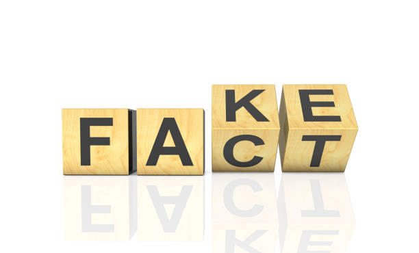 istock Wooden block cube flipping FAKE to FACT 2193875596