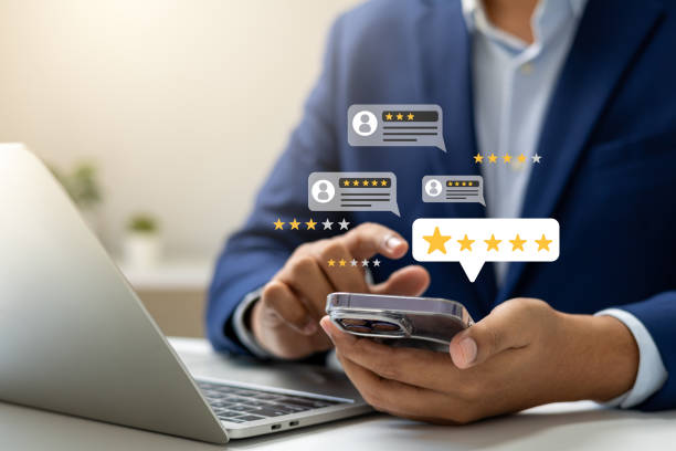 istock Online customer satisfaction Survey service concept, client rate service from experience in application,Consumer give five-Stars and feedback review for quality, Business reputation ranking from buyer 2193880899