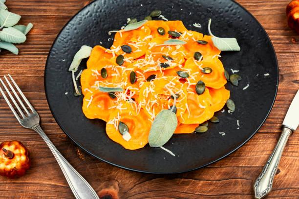 istock Golden pumpkin ravioli with herbs. 2193885658