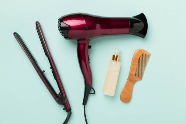 istock Hair tools with thermo protection on color background, top, view 2193888953