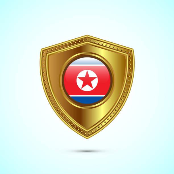 istock Rounded flag of North Korea with glossy gold shield 2193893580