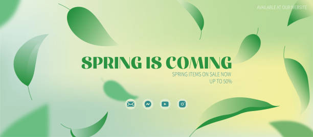 istock Spring Banner with Green Leaves and Call-to-Action for Discounts 2193893959