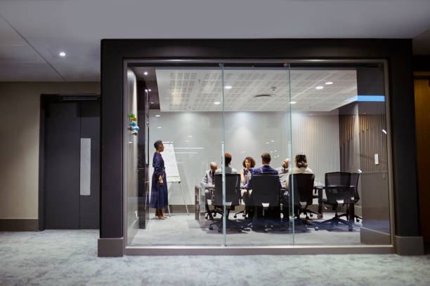 Focused Business Presentation in Modern Office