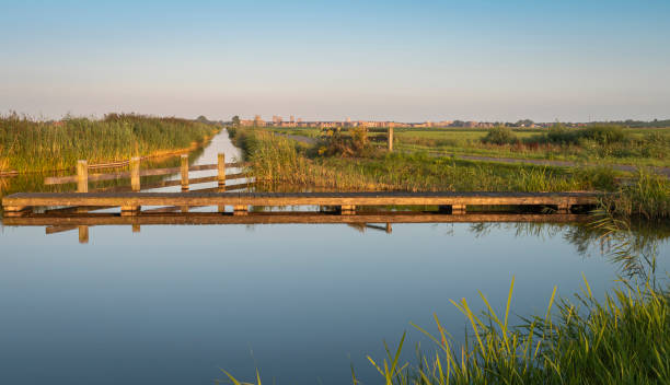 istock Water canal with pier reflected in the water 2193907730