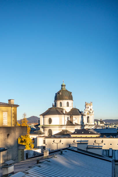 Austria, Salzburg. A wonderful view of the rooftops and domes of the ancient architecture of the old city of Salzburg on a winter morning
