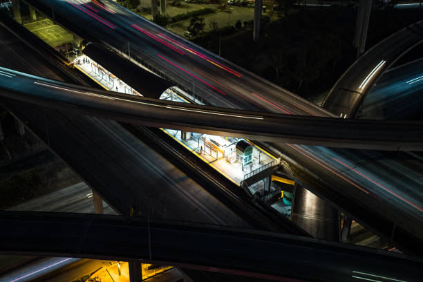 Aerial still image of the Judge Harry Pregerson Interchange, a five-level stack interchange near Athens, Los Angeles, California.\n\nAuthorization was obtained from the FAA for this operation in restricted airspace.