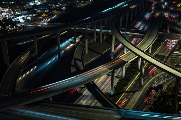 istock Overhead Aerial of Highway Interchange in LA at Night 2193912387