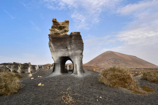 Rock formations and volcano landscape stock photo