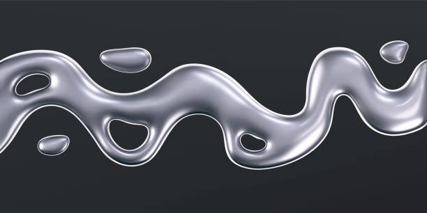 istock 3d chrome liquid wave with drops isolated on a dark background. Render of fluid metal ribbon with reflection gradient effect flying in motion concept for poster, cover. 3d vector geometric background 2193920021
