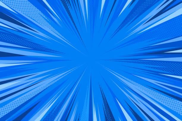 stockillustraties, clipart, cartoons en iconen met abstract blue comic book style background. modern creative pop art rays halftone style background. clean anime halftone backdrop - leeggelopen